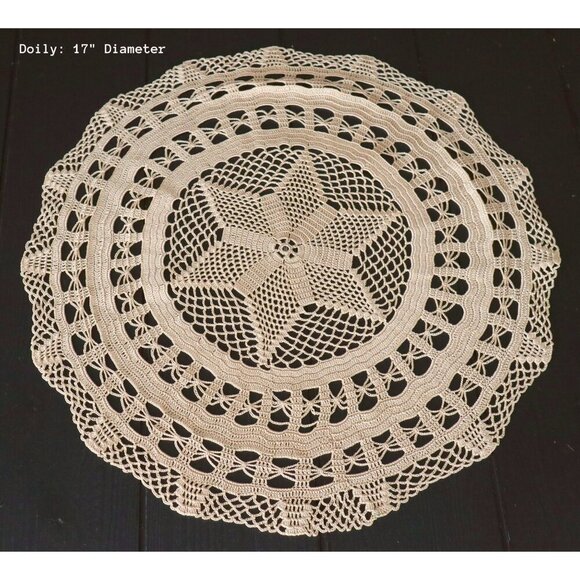 Large Crocheted Doilies Tanned Centerpiece Vintage Doilies Doily X44 - Picture 3 of 3